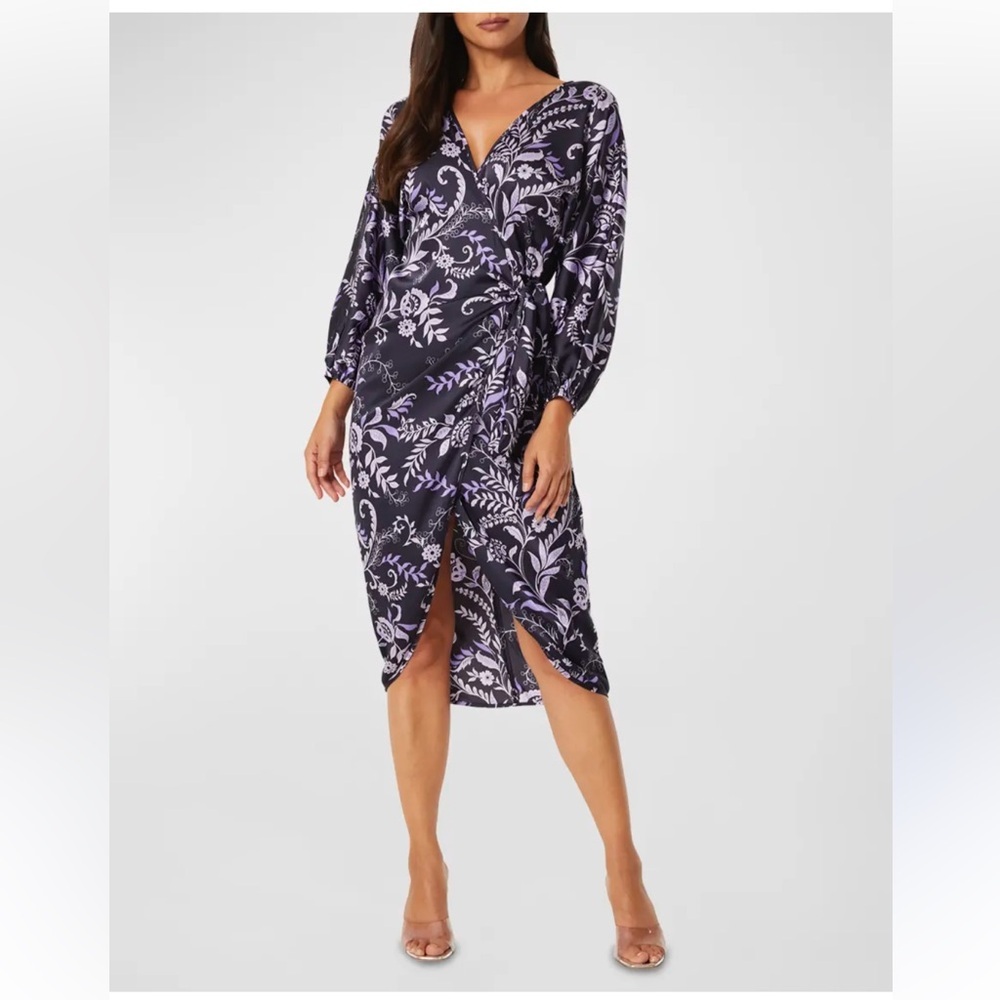 Misa Los Angeles Long Sleeve Dress - Purple Floral Small Sylvia EUC Wrap